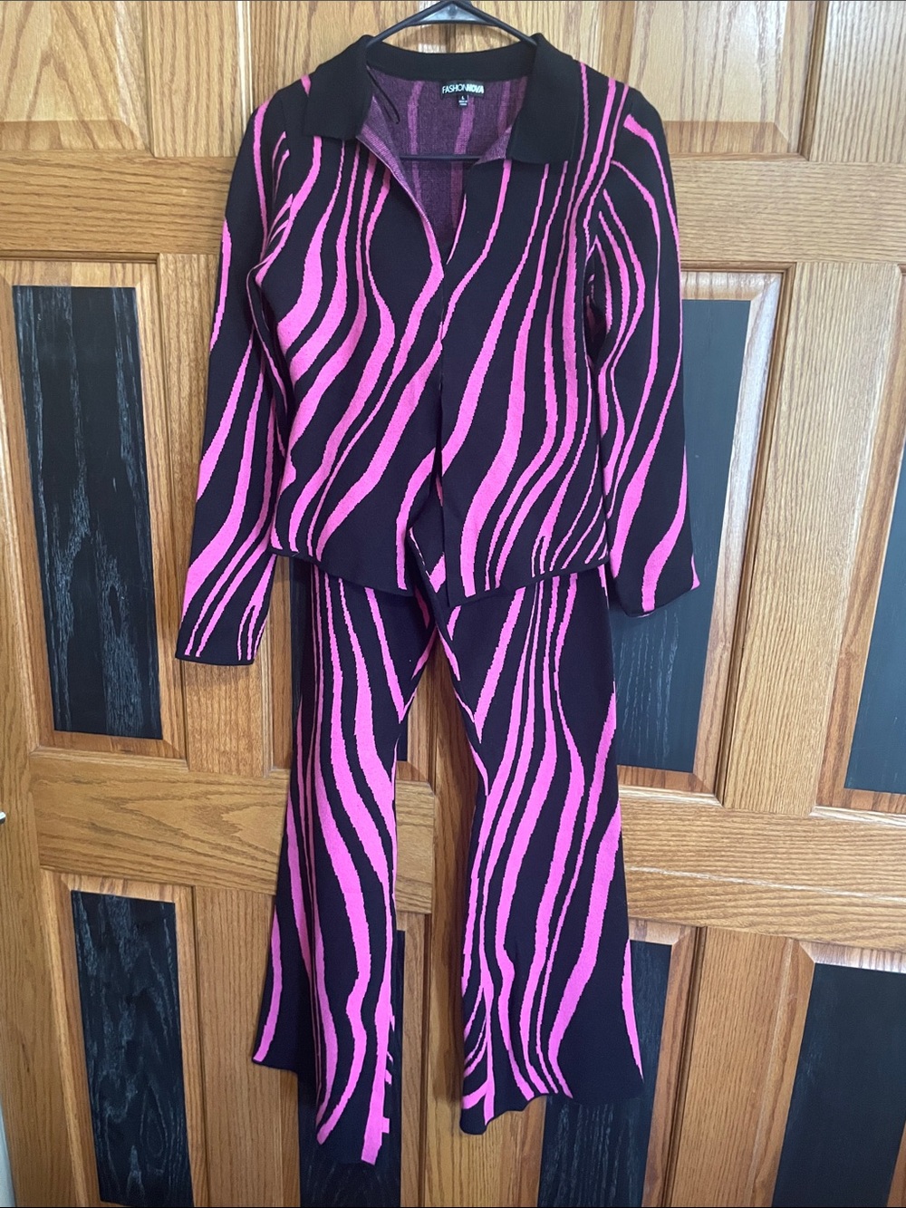 Fashion Nova Black and Hot Pink Zebra Knit Two-Piece Dress Set